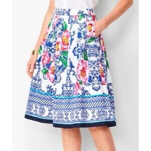 Talbots Womens Peony-Print Pleated Lined Midi Skirt Size 12